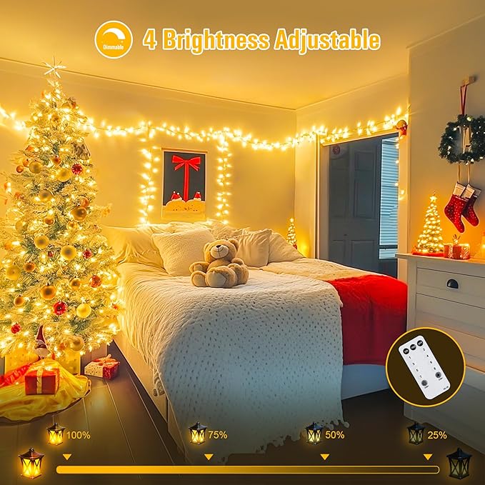 JMEXSUSS 168FT 600 LED Christmas Lights Outdoor Waterproof Clear Wire Warm White Christmas Tree Lights Plug in String Fairy Lights for Outside Indoor for Bedroom Wedding Party Holiday Xmas Decorations