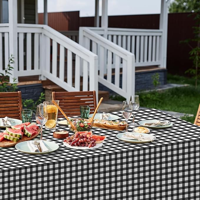 3Pcs Black and White Gingham Tablecloth Decorations, Disposable Plastic Black Checkered Tablecloth Buffalo Plaid Table Cover for Baby Shower Bridal Wedding Birthday Party Supplies,54 x 108 Inch