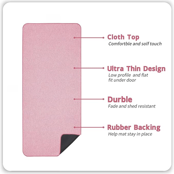 Bath Mat,Ultra Thin Bathroom Runner Rugs,Large Bath Mats for Bathroom,Quick Dry,Non-Slip,Machine Washable,Low Pile,Bath Rug,Shower Outside,Sink,Home Decor Accessories.Pink,1'5"x4'11"（17x59inch）