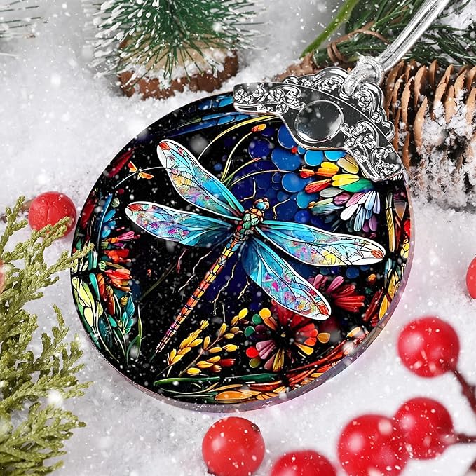 Dragonfly Christmas Ornament - Hanging Tree Decoration - Suncatcher - Gifts for Dragonfly Lovers - Home Decor
