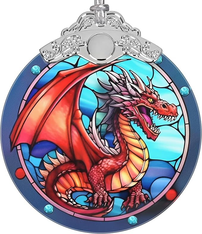 Dragon Ornament, Christmas Ornaments, Christmas Decorations for Tree, Stained Glass Ornament, Heirloom Keepsake, Gift Exchange, Gift Ideas, Bauble Present - Flying Dragon