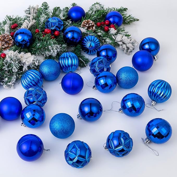 AMS 2.36''/60mm 34ct Christmas Ball Large Ornaments Party Decorations Shatterproof Festival Pendant Hangings for Xmas Tree Decor (60mm, Blue)