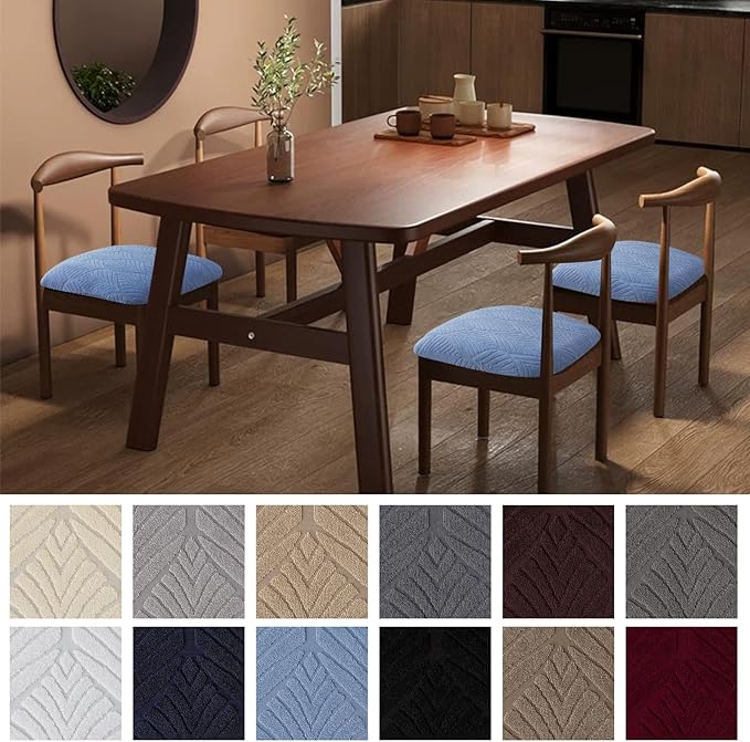 Genina Waterproof Dining Room Chair Cover Set of 6, Stretch Jacquard Seat Covers for Dining Room Chairs, Kitchen Parsons Chair Covers Slipcover Protector
