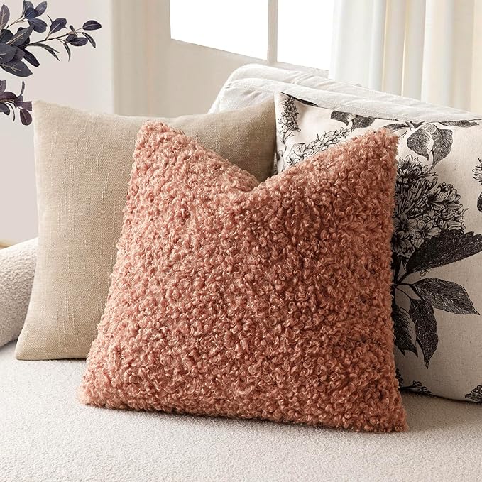 Foindtower 2 Pieces 24x24 Inch Dusty Pink, Faux Fur Throw Pillow Cover Accent Sherpa Furry Pillow Covers Fuzzy Soft Pillowcases Cozy Sheepskin Decorative Fleece Cushion Case for Bed Couch Living Room