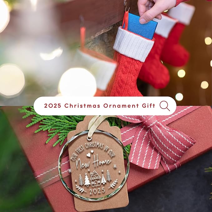 House Warming Gifts New Home - New Home Ornament 2025 - Housewarming Gifts for First House, Housewarming Gift Ideas for Couple - Home Ornaments for Women - Glass Our First Home Ornament 2025