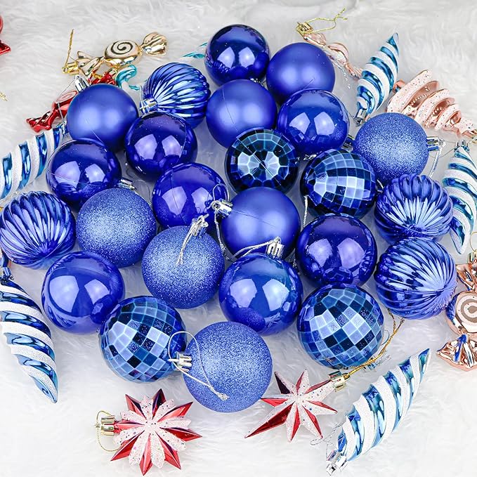 24ct Christmas Balls Ornaments, 2.36 Inch Christmas Tree Balls Ornaments, Decorative Baubles Decorations for Xmas Tree Decor Holiday Party, Royal Blue