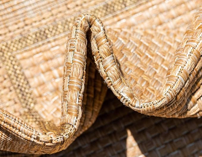 Unique Loom Outdoor Border Collection Area Rug - Multi Border (6' 1" x 9' Rectangle, Tan/ Light Brown)