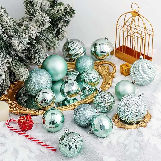 XmasExp Christmas Ball Ornaments (3.15", Mint Green) 16ct Christmas Ball Ornaments Shatterproof Xmas Tree Hanging Balls Decorations Perfect for Holiday Wedding Christmas Decor