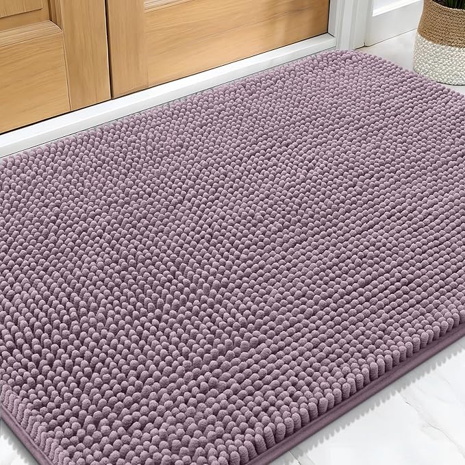 OLANLY Dog Door Mat for Muddy Paws 32x20, Absorbs Moisture and Dirt, Absorbent Non-Slip Washable Doormat, Quick Dry Chenille Mud Mat for Dogs, Entry Indoor Entryway Carpet for Inside Floor, Deep Plum