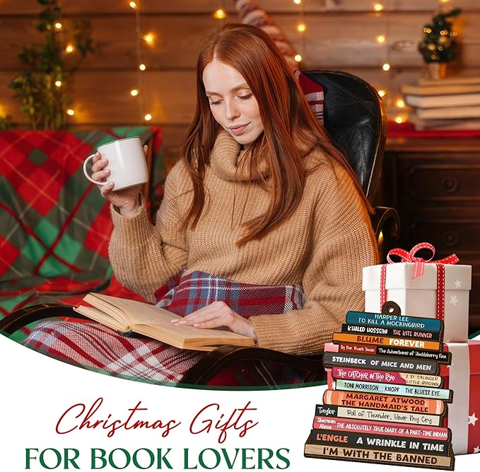 GEEMBI Christmas Book Lovers Gifts for Women Men - Wooden Christmas Ornaments 2025 for Tree Decorations - Christmas Nerd Reading Gifts for Readers Book Lovers, Stocking Stuffers for Friend