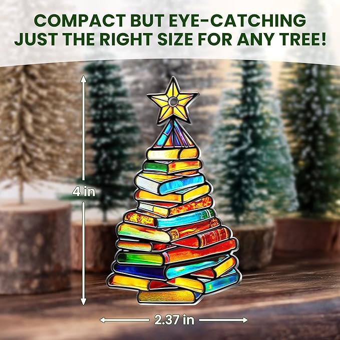 FLAGWIX Christmas Book Lovers Gifts for Women Men - Metal Christmas Ornaments 2025 for Tree Decorations - Reading Nerd Librarian Bookish Gifts for Book Lovers, Bookworm Gift for Friend Family