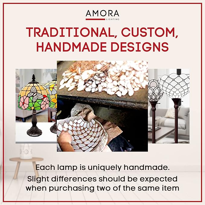 Amora Floral Decorative Accent Table Lamps - Tiffany Mosaic Shade - 11" Table & Bedside Light