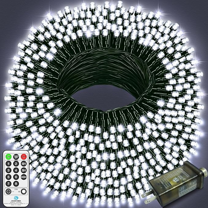 590FT 1500 LED Christmas Lights Twinkle Fairy Lights Outdoor Waterproof Super Long LED String Lights 8 Modes & Timer for Xmas Yard Tree Patio Wedding Holiday Party Decorations(Cool White)