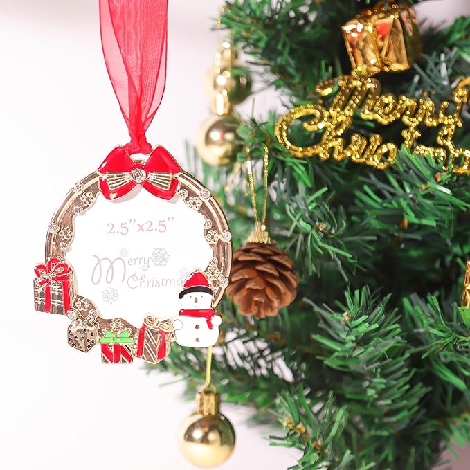 Christmas Tree Ornaments Home Decor Christmas Decorations Xmas Gifts Decorations Holiday Keepsake Gift Pendant Can Insert Photos (Gold Snowman-1)