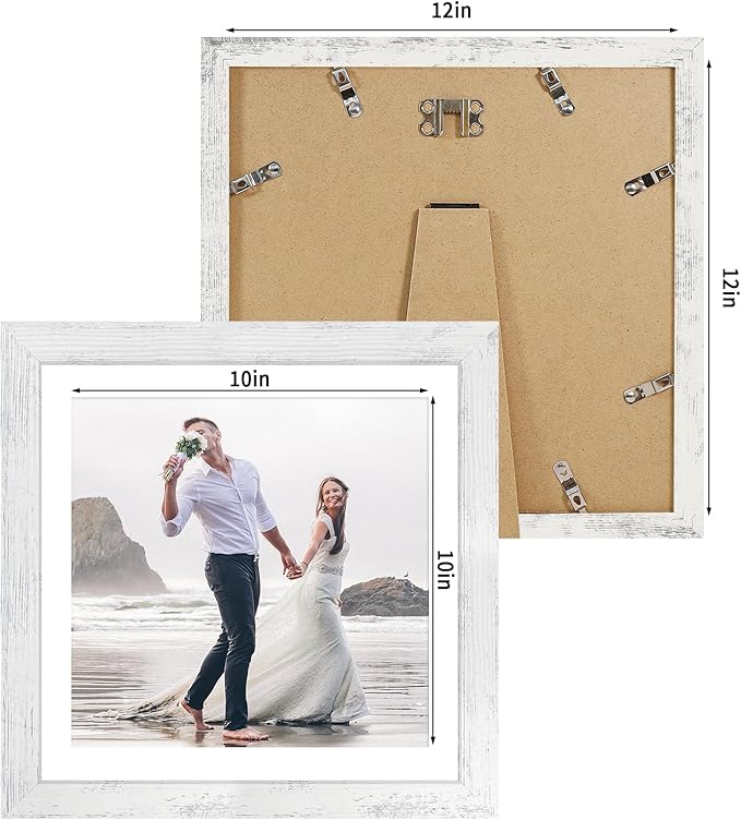 iRahmen 12x12 Picture Frame Set of 4 with Tempered Glass, Display 10x10 Picture with Mat or 12 x 12 Without Mat, Mixed Color Wood Photo Frames for Tabletop Display and Wall Mounting
