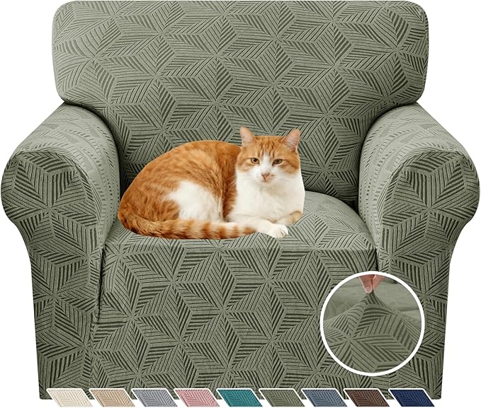 YEMYHOM 1 Piece Stretch Chair Sofa Slipcovers Couch Covers for 1 Seat, Jacquard Armchair Covers with Non-Slip Elastic Bottom, Thickened Furniture Protector for Dogs Pets kids (Small, Army Green）