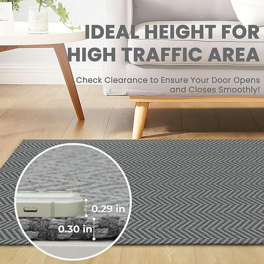 3x5 Ft Braided Area Rug Washable Rugs for Entryway Non Slip Throw Rugs Boho Door Mat Indoor Entrance Cotton Kitchen Mats Woven Front Door Carpet for Foyer Living Room, Charcoal Gray/Gray