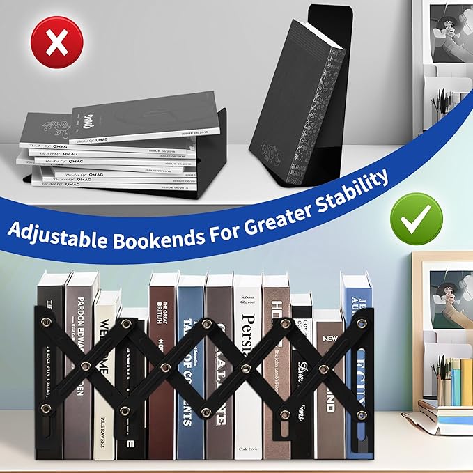 Dragon Bookends, Adjustable Bookends, Unique Book Holders for Shelves, Metal Book Ends for Heavy Books, Non-Skid Book Stander for Desk, Shelf, Office, Stationery Gift (Black)