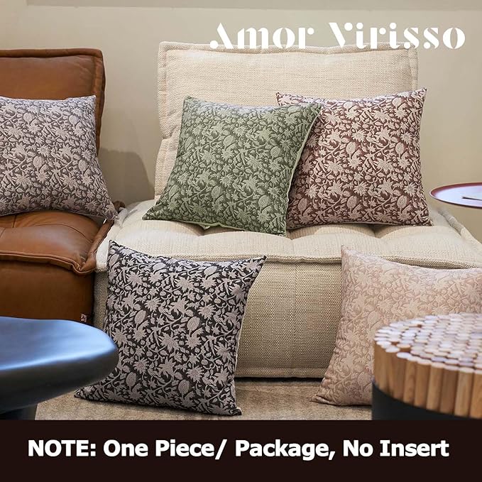 Amor Virisso Floral Throw Pillow Covers 18x18 Couch Pillows for Living Room Decorative Accent Pillow Covers Block Print Farmhouse Neutral Pillow Covers Sofa Pillows 1PC, Black