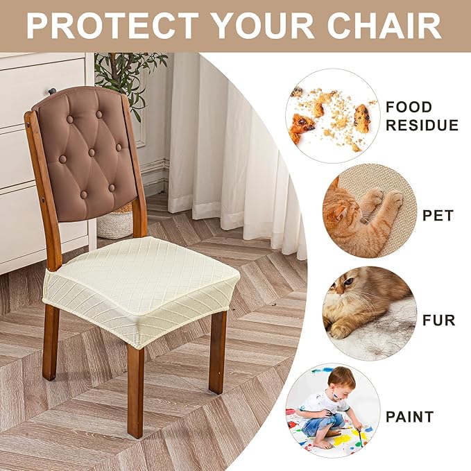 Genina Waterproof Seat Covers for Dining Room Chairs Covers Dining Chair Slipcovers Protector, No Rear Covers (Beige, 6 Pcs)