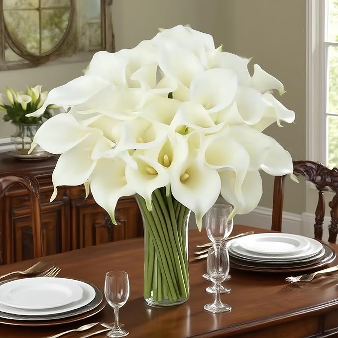 Artificial Flowers-6PCS Realistic Calla Lily Artificial Flowers - 13.5" Latex Real Touch Faux Lilies for Wedding Bouquets, UV Resistant Outdoor Decor & Home Centerpieces (Pure-White)
