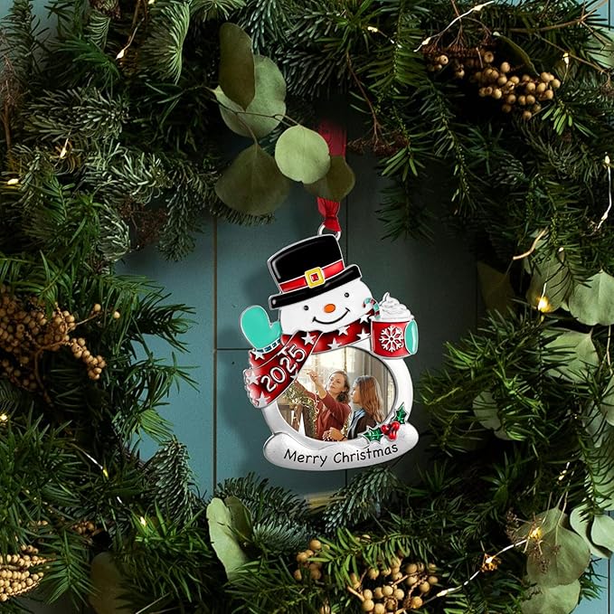 Christmas Tree Ornament - Decorative Hanging 2025 Holiday Keepsake Gift Pendant with 2.5X2 Inch Photo Frame Insert for Picture of Pet(Snow Man)