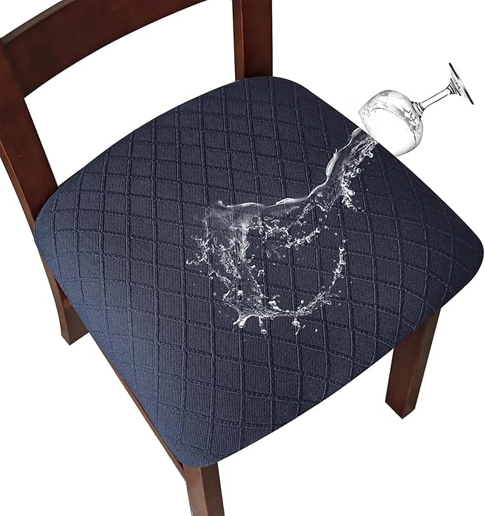 Genina Waterproof Seat Covers for Dining Room Chairs Covers Dining Chair Cover Kitchen Chair Covers (Navy Blue, 6 Pcs)