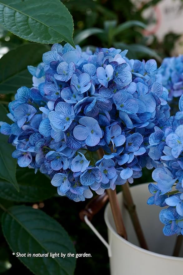 Hydrangea Artificial Flowers, Gradient Color 2PCS Large Faux Hydrangea Silk Bouquet with Stems, Real Touch Fake Hydrangeas for Party & Home Table Decoration (Blue)