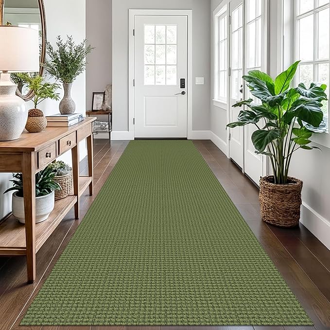 EARTHALL Runner Rug 3x12 Ft Washable Runners for Hallways Extra Long Woven Non Slip Entryway Runner Braided Kitchen Runner Indoor Outdoor Carpet Runners for Entryway, Hall, Foyers, Green