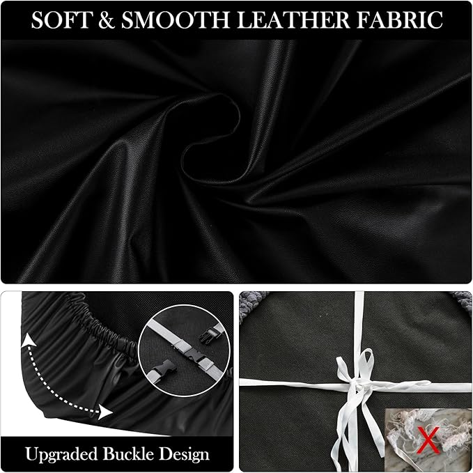 Waterproof PU Leather Seat Covers for Dining Room Chairs Set of 2, Stretch Dining Chair Slipcovers, Kitchen Chair Seat Covers, Non-Slip & Washable (Black)