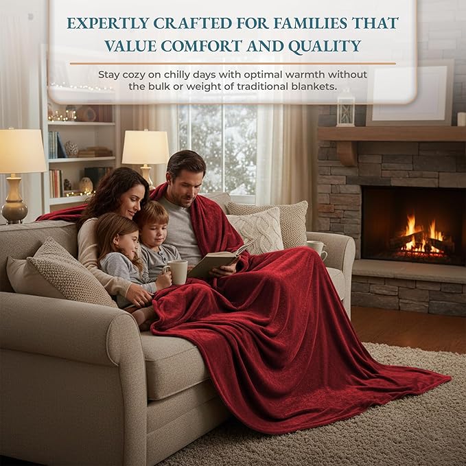 Casa Platino Queen Blanket – Soft Fleece Throw Blanket 90x90 – Lightweight Flannel for Bed or Sofa – Warm, Breathable & Durable – Dark Red