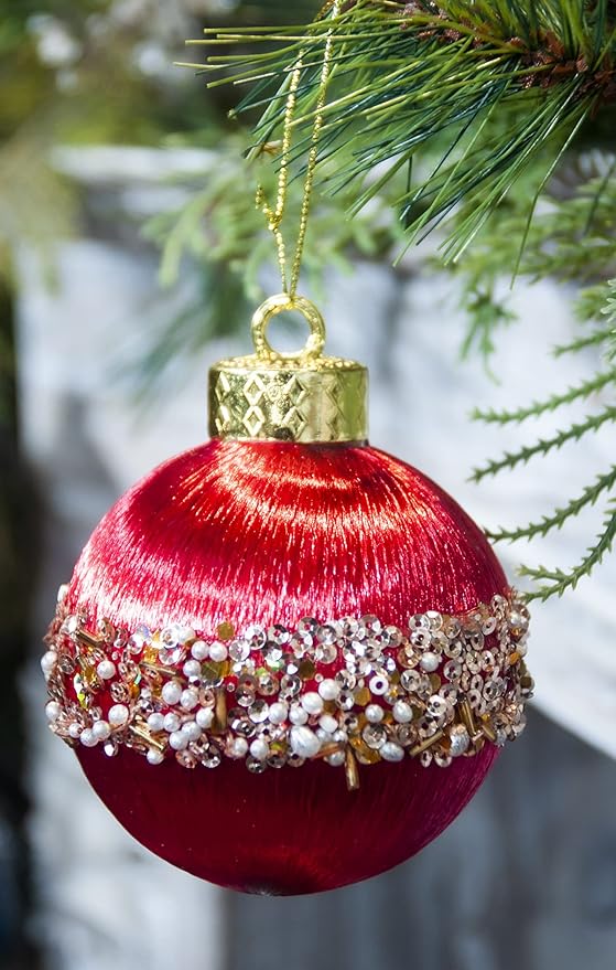 12Pcs 4” Silk Christmas Ball Decorations, Satin Christmas Tree Ornaments, Luxury Vintage Hanging Christmas Home Decor for Xmas Holiday Wedding Party Decoration (RED)