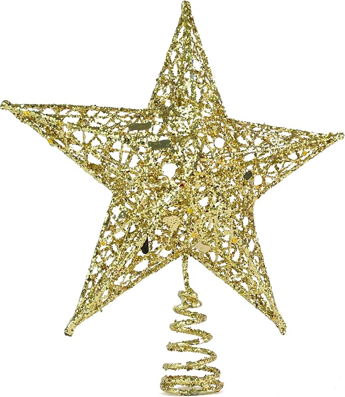 Ornativity Silver Star Tree Topper - Christmas Gold Glitter Sparkle Star Ornament Holiday Decor Top Toppers Xmas Decoration 9"