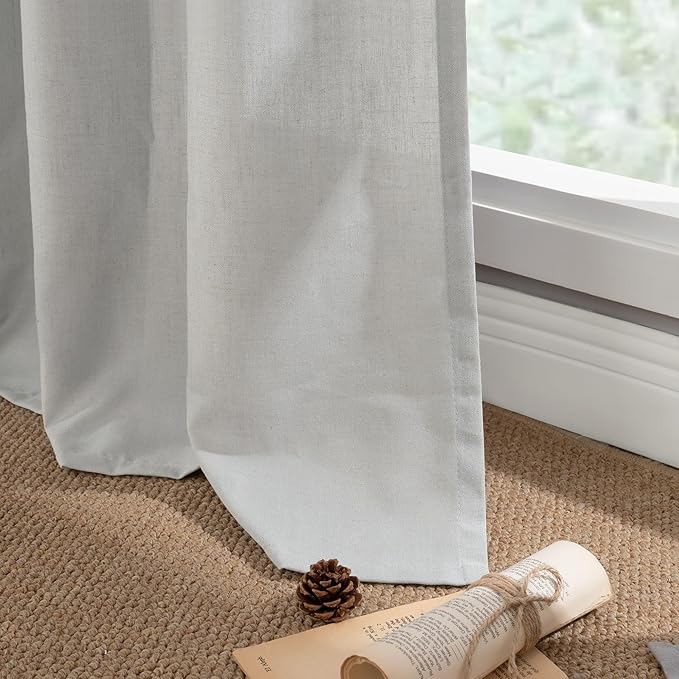 YoungsTex Light Grey Linen Curtains 84 Inches Long for Living Room, Light Filtering Drapes with Grommet Semi Sheer Window Treatments for Dining Bedroom, 2 Panels, 52 X 84 Inch