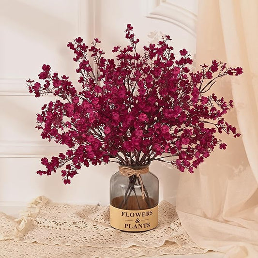 Yastouay Fake Fall Flowers Real Touch Silk Flowers, 10Pcs Fall Burgundy Artificial Flowers for Decorations, Babys Breath Artificial Flowers Bulk for Thanksgiving Fall Decor Floral Arrangement