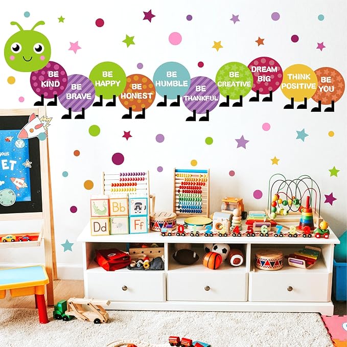 Large Kids Nursery Wall Stickers Colorful Motivational Wall Decal Multicolor Polka Dot Walls Vinyl Sticker Be Kind Art Mural Decals for Baby Boys Girls Bedroom Playroom Classroom Decor 20.9" x 102.2"