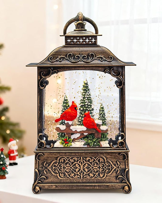 Christmas Cardinal Snow Globe Light up Lantern with 8 Songs, 10.43" Christmas Snow Globes for Kids Adults, 6H Timer & Dual Power, Snowglobes Christmas Decorations Indoor, Gifts for Women Men