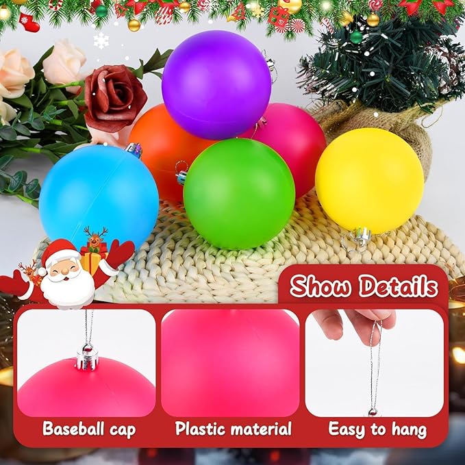 12 PCS 3.15 Inch Large Neon Color Christmas Ball Ornaments Living Room Garden, Shatterproof Christmas Tree Ornament Set Large Ball Pendant for Xmas Party Supplies