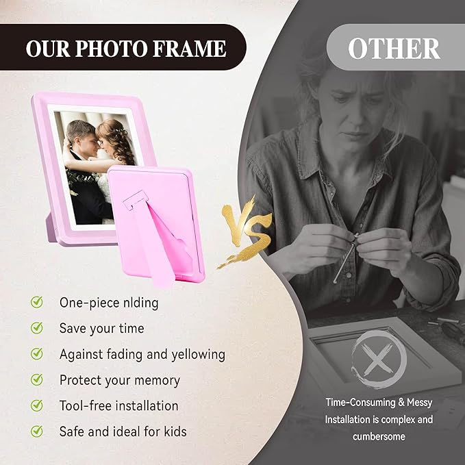Pink 5x7 Picture Frame with Acrylic Front 3 Pack, ABS Frame for 5x7 or 4x8 Photos, Shatterproof UV-Resistant Tabletop Photo Frame, Vertical/Horizontal Display for Home Décor