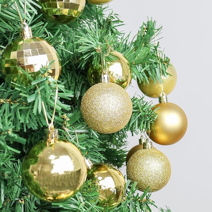 24ct Christmas Balls Ornaments, 2.36 Inch Christmas Tree Balls Ornaments, Decorative Baubles Decorations for Xmas Tree Decor Holiday Party, Gold