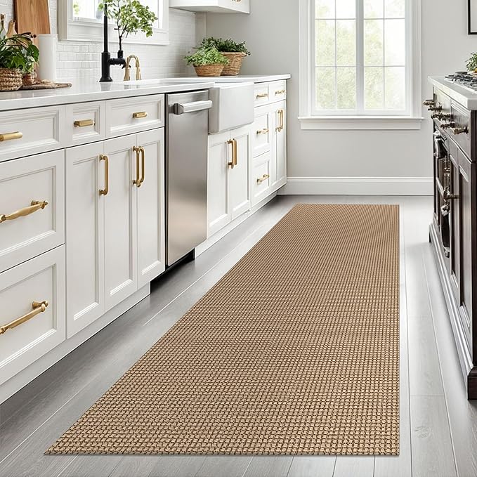 EARTHALL Woven Runner Rug 3x8 Ft Washable Runners for Hallways Wide Non Slip Rubber Backed Kitchen Runner Braided Indoor Floor Carpet for Entryway, Hallway, Kitchen, Bedroom, Orange/Tan/Brown