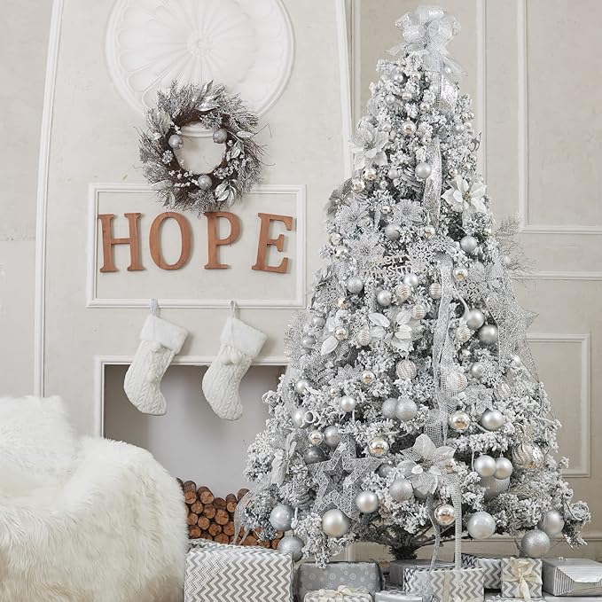 XmasExp 24ct Christmas Ball Ornaments Shatterproof Christmas Ornaments Set Decorations for Xmas Tree Balls 40mm/1.57” (1.57'', Silver)
