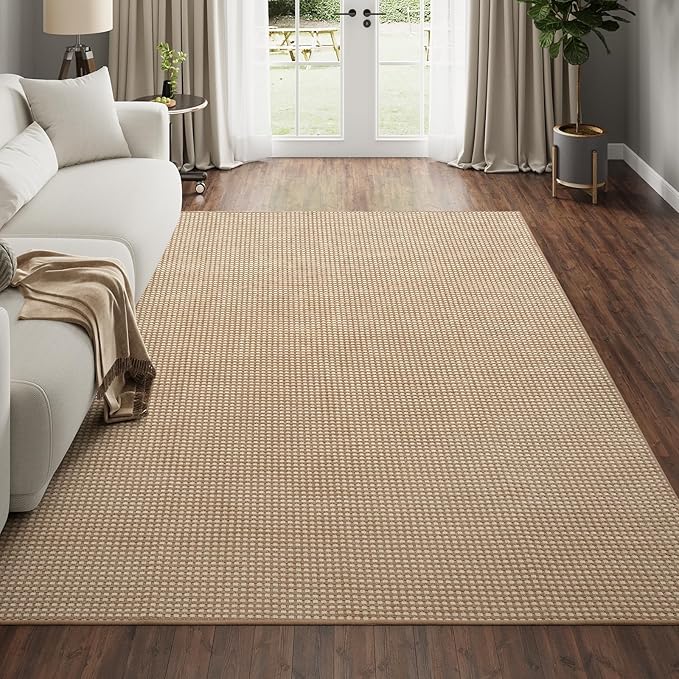 Boho Washable Area Rugs 5x7 ft, Non Slip Area Rug for Living Room, Braided Office Rugs Bedroom Rug Woven Washable Indoor Floor Carpets for Office Dining Bedroom Living Room, Easy to Clean, Brown
