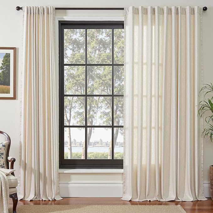 jinchan Beige Linen Blend Curtain 90 Inches Length 1 Panel for Bedroom Living Room, Light Filtering 84 Inches Wide Natural Farmhouse Drape with Rod Pocket Back Tab (84W x 90L, Ecru)