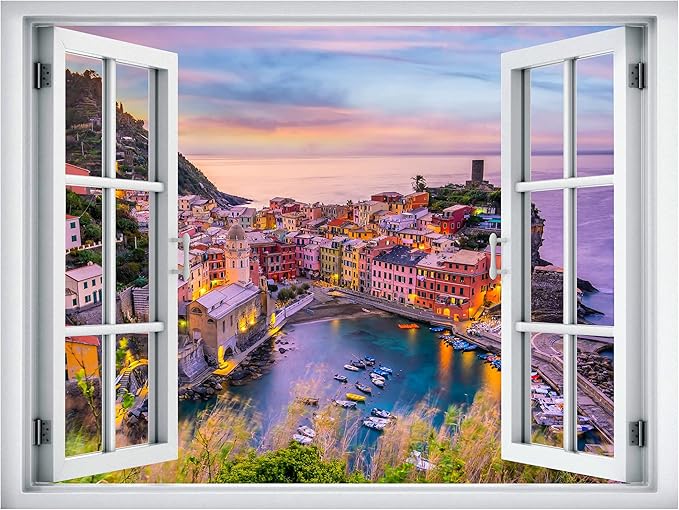 SIGNWIN Removable Wall Sticker/Wall Mural Window View Aerial Italian Venice Cityscape Nature Wilderness Photography Realism Decorative Landscape Digital Art for Living Room, Bedroom, Office - 36"x48"