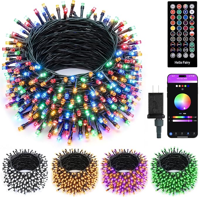 Minetom LED Color Changing Smart RGB Christmas Tree Lights, 66ft 200LED String Lights, 16 Milion Adjustable Colors Fairy Lights with Remote & Timer & Memory Function for Xmas Tree Holiday Party