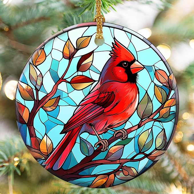 Touber Cardinal Hanging Ornament - Christmas Tree Decor, Holiday Red Bird Theme Gift
