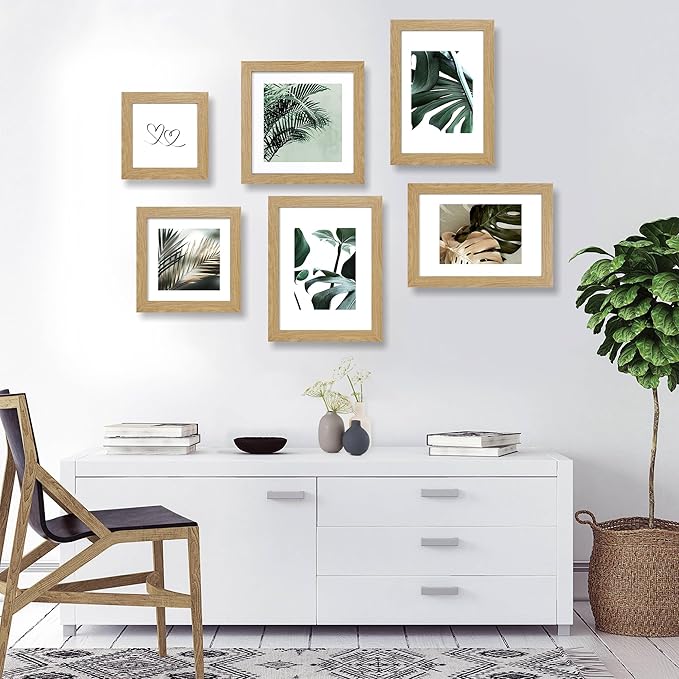 8x10 Picture Frame Set of 2, Made of Real Glass and Natural Oak Wooden Frame - Display Picture 5x7 with Mat or 8x10 Without Mat, 8 by 10 Photo for Wall or Tabletop