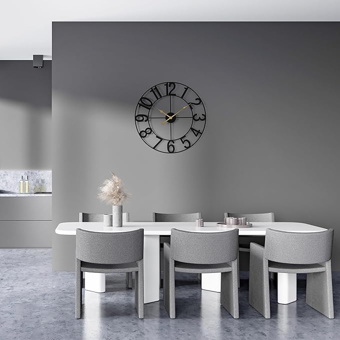Sorbus 16-Inch Large Wall Clock – Decorative Black Metal Clock with Gold Hands – Silent, Battery Operated, Modern Wall Decor for Living Room, Kitchen, or Office – Great Gift for Housewarming or Office