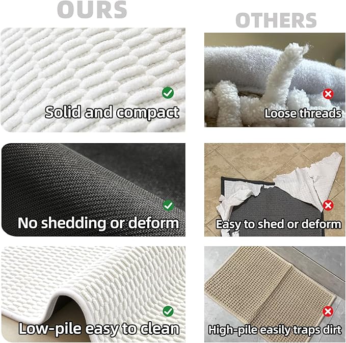 Bathroom Runner Rugs, Long Bath Mat Runner Washable Thin Quick Dry Low Pile Bathroom Runner Rugs Non Slip, White 24"x70"